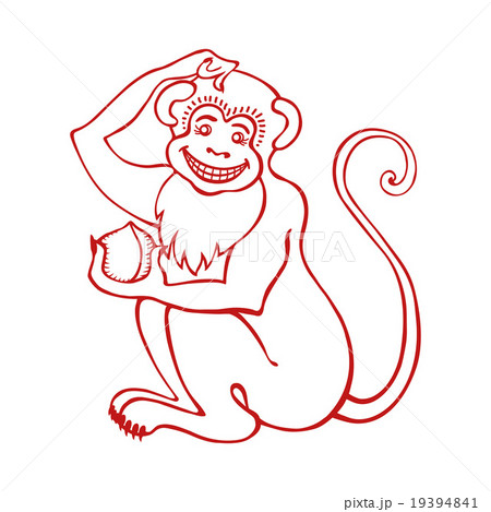 Red monkey.Chinese zodiac sign.Linear - Stock Illustration  
