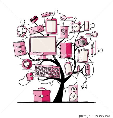 Art tree with digital office devices. Sketch for 19395498