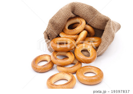 Burlap sack with bagels Burlap sack with bagels 19397837