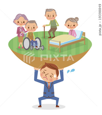 高齢者を支えるビジネスマンのイメージ(ネガティブ) 高齢者を支えるビジネスマンのイメージ(ネガティブ) 19398849