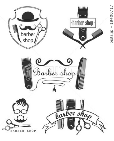 Set of vintage barber shop emblems, label, badges 19400717