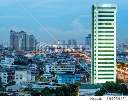 Skyscraper buildings in Bangkok under twilight sky Skyscraper buildings in Bangkok under twilight sky 19403945