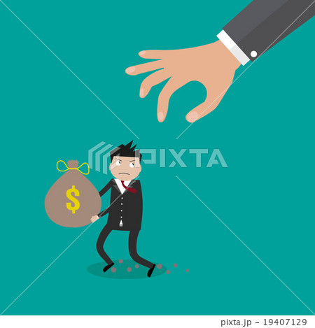 Hand grabbing money bag Hand grabbing money bag 19407129
