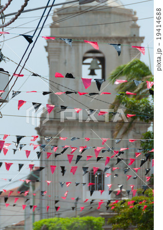 Red and Black Triangled Plastics Hanging on The 19414688