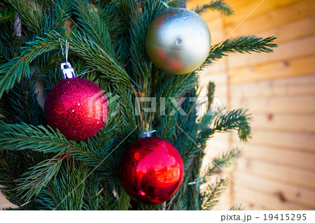Christmas balls on background of fir 19415295
