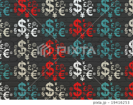 News concept: Finance Symbol icons on wall 19416253