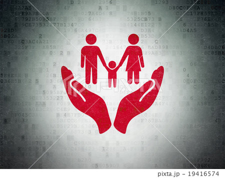 Insurance concept: Family And Palm on Digital Insurance concept: Family And Palm on Digital 19416574