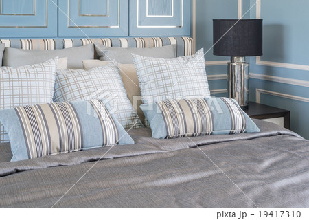 blue pillows on luxury bed in blue bedroom blue pillows on luxury bed in blue bedroom 19417310