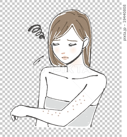 腕の剃り残しに落ち込む女性イラスト 19440808