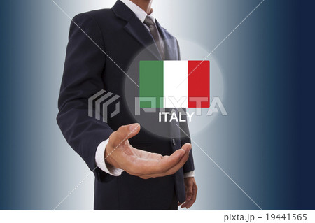 Businessman hand showing Italy flag Businessman hand showing Italy flag 19441565