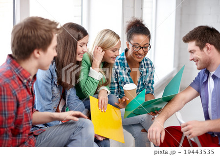 group of happy high school students or classmates group of happy high school students or classmates 19443535