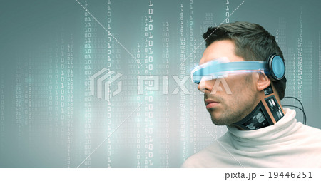 man with futuristic glasses and sensors man with futuristic glasses and sensors 19446251
