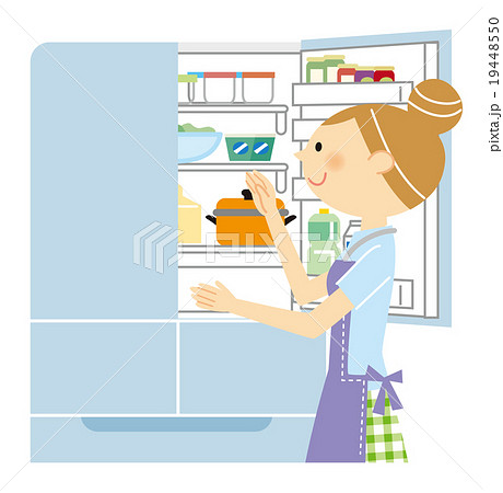 冷蔵庫を開ける主婦のイラスト素材 19448550 Pixta