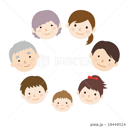家族 笑顔 7人のイラスト素材