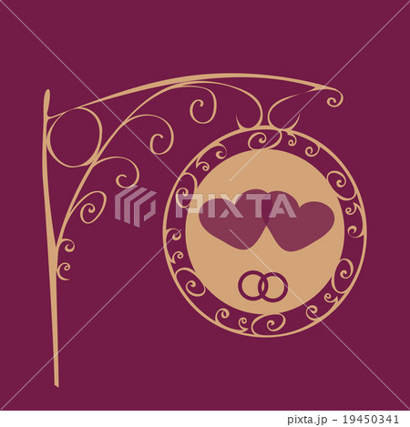 Retro wedding sign two hearts and rings 19450341
