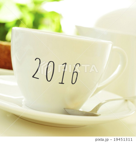 number 2016, as the new year, on a cup of coffee 19451311