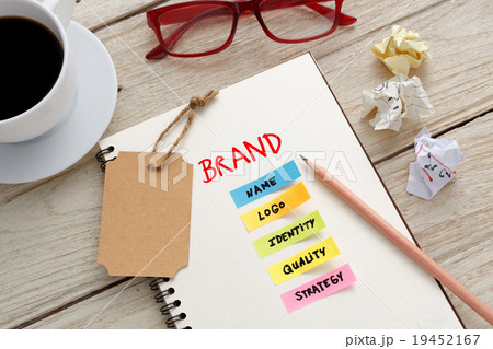 Brand marketing concept with office desk 19452167