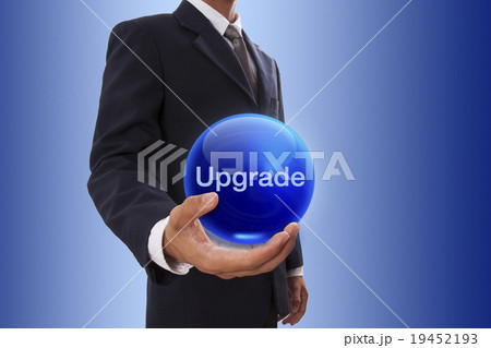 Businessman hand holding blue crystal ball  19452193