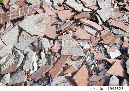 broken tiles pieces after demolition 19453284
