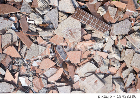 broken tiles pieces after demolition 19453286