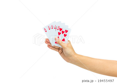 Playing cards in hand isolated on white background Playing cards in hand isolated on white background 19455497