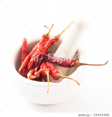 Red Chili in white mortar Red Chili isolated 19458366