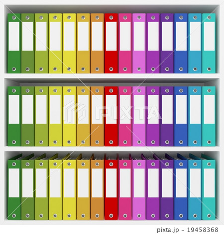 colorful office folders on the shelves  19458368