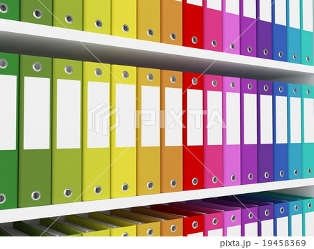 colorful office folders on the shelves  19458369