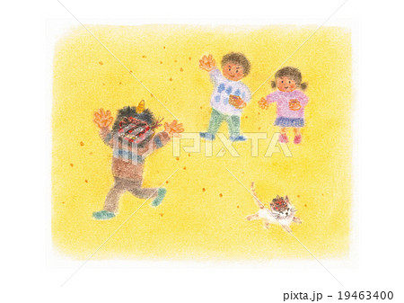 昭和の子供たち 節分 鬼は外のイラスト素材
