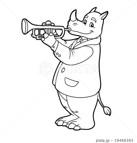 Coloring Book For Children Rhino And Trumpet のイラスト素材