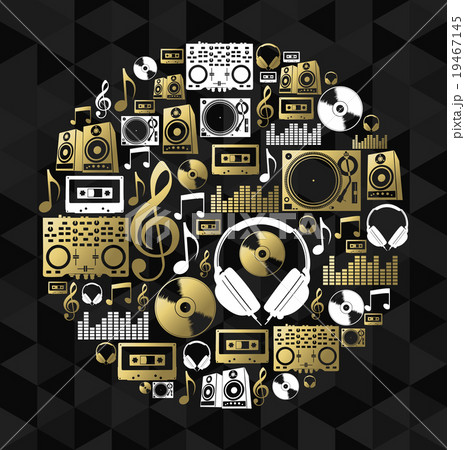 Music dj concept icon set vinyl cd shape gold Music dj concept icon set vinyl cd shape gold 19467145
