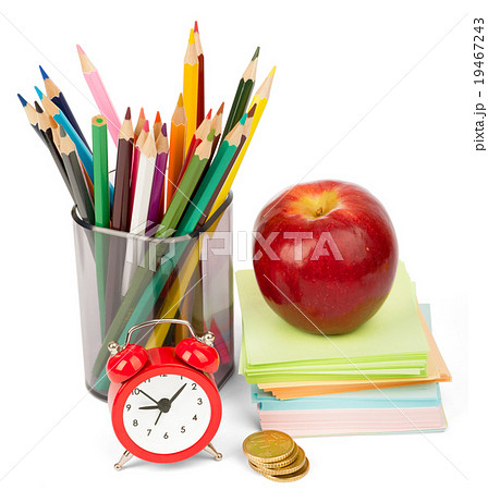 Alarm clock with red apple Alarm clock with red apple 19467243