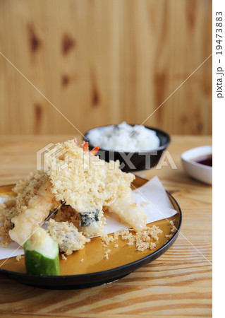 Tempura Japanese Food on wood background Tempura Japanese Food on wood background 19473883