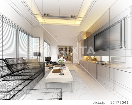 sketch design of living ,3dwire frame render sketch design of living ,3dwire frame render 19475041