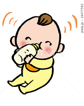 ミルクを飲む赤ちゃんのイラスト素材