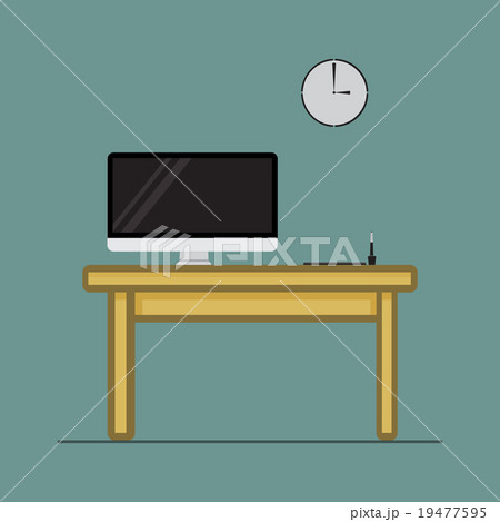 Computer desktop with pen tablet on wood table 19477595