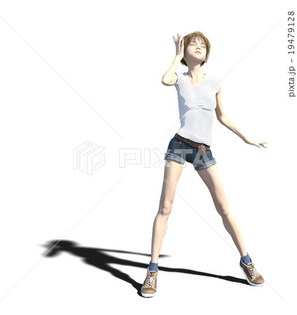 日差しを浴びるスポーティーなファッションの若い女性 Perming3dcgイラスト素材のイラスト素材