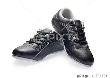 A pair of black sports shoes with shoelace A pair of black sports shoes with shoelace 19485371