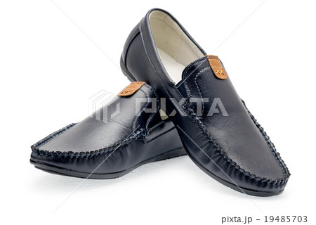 Pair leather dark blue color male moccasins 19485703