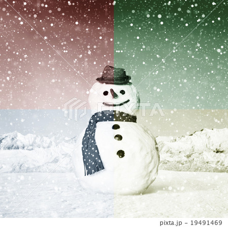 Real Snowman Outdoors In White Scenery Concept Real Snowman Outdoors In White Scenery Concept 19491469