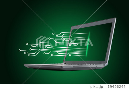 Laptop on green background Laptop on green background 19496243