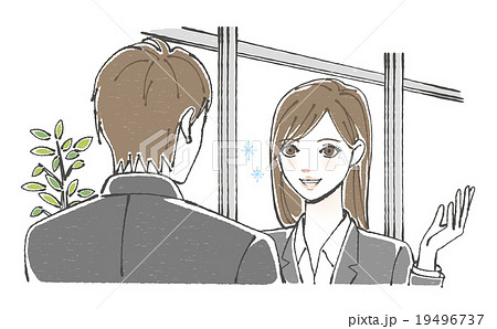 白い歯を見せる仕事中の女性イラストのイラスト素材