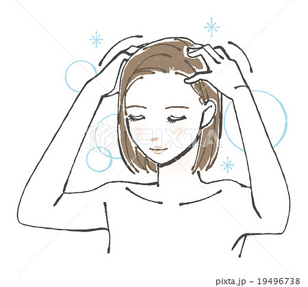 頭皮をマッサージする女性イラストのイラスト素材