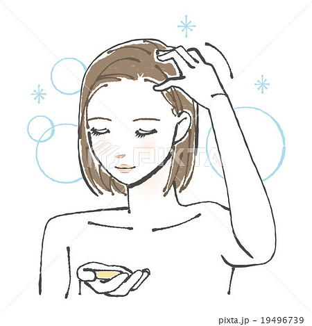 頭皮をオイルマッサージする女性イラスト 頭皮をオイルマッサージする女性イラスト 19496739