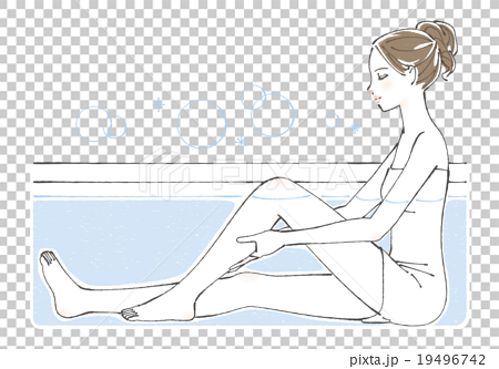 お風呂でふくらはぎをマッサージする女性イラストのイラスト素材