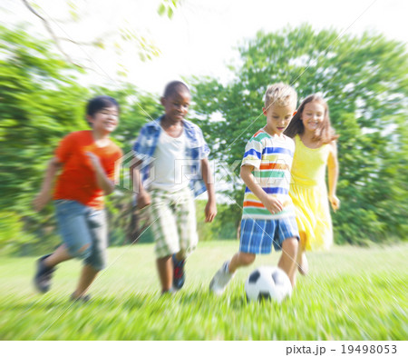 Children Playing Football Holidays Summer Concept Children Playing Football Holidays Summer Concept 19498053