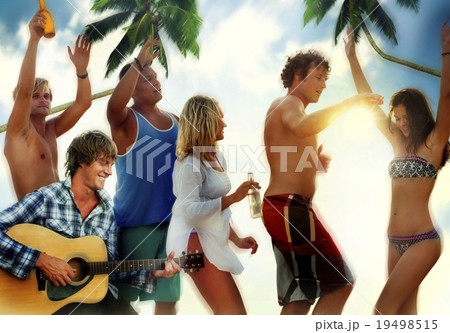 Friends Summer Beach Party Dancing Vacation Concept 19498515