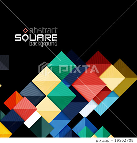 Glossy color squares on black. Geometric abstract 19502709