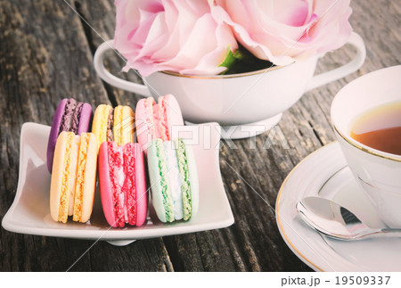 Macaroons with cup of tea Macaroons with cup of tea 19509337
