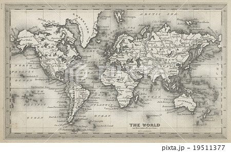 19世紀古地図 世界地図 のイラスト素材